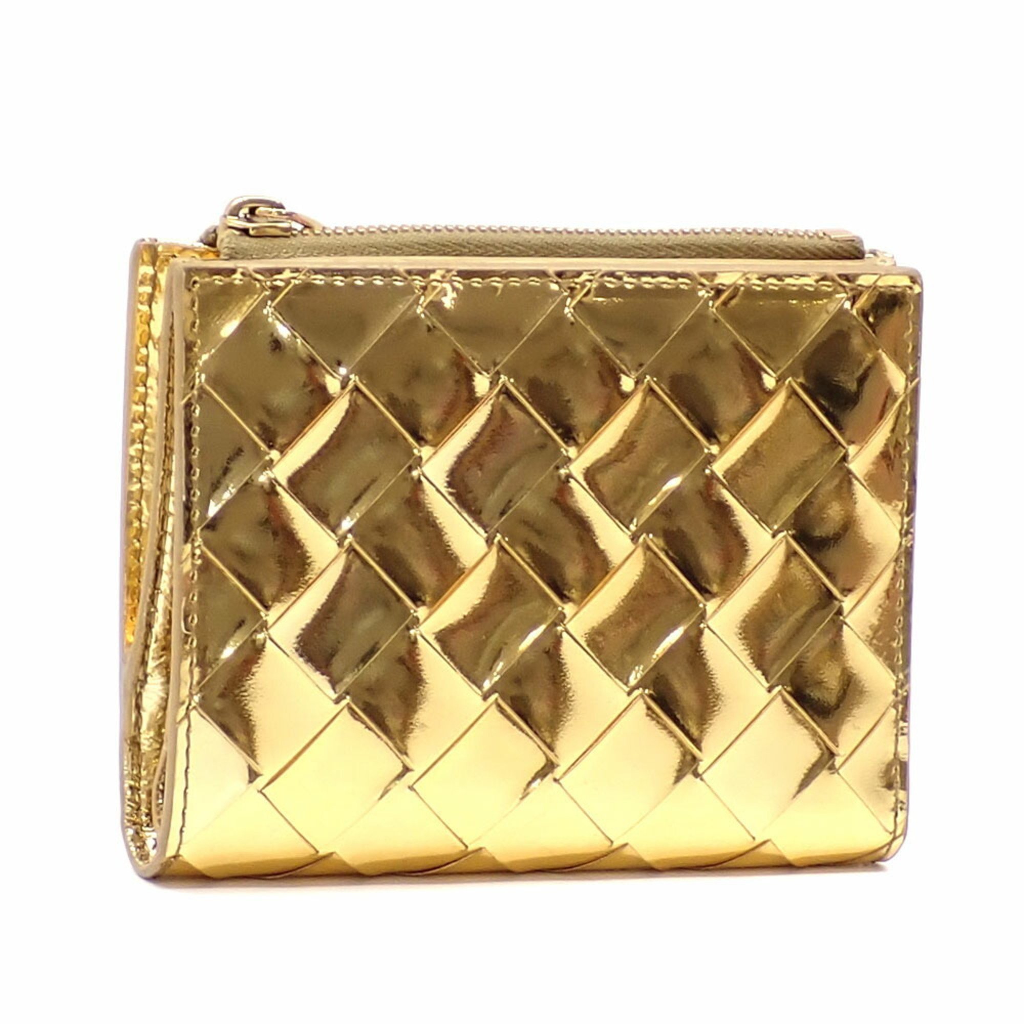 Bottega Veneta Bi-fold Wallet Intrecciato Gold Lambskin 742330 Women's Men's Unisex