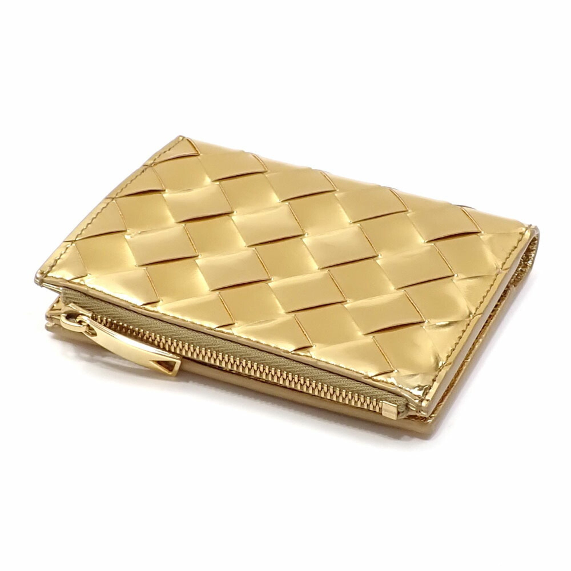 Bottega Veneta Bi-fold Wallet Intrecciato Gold Lambskin 742330 Women's Men's Unisex