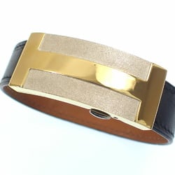 Hermes H Buckle Bracelet SS Leather K Stamp Made in 2007 Black Women Men C212681