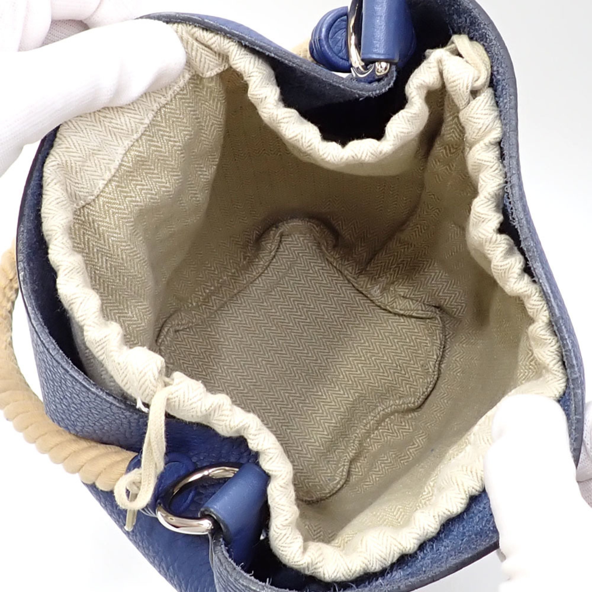 Hermes Majoire PM Bucket Bag Handbag Women's Blue Jean Beige Taurillon Clemence □K Stamp Made around 2007 HERMES Shoulder