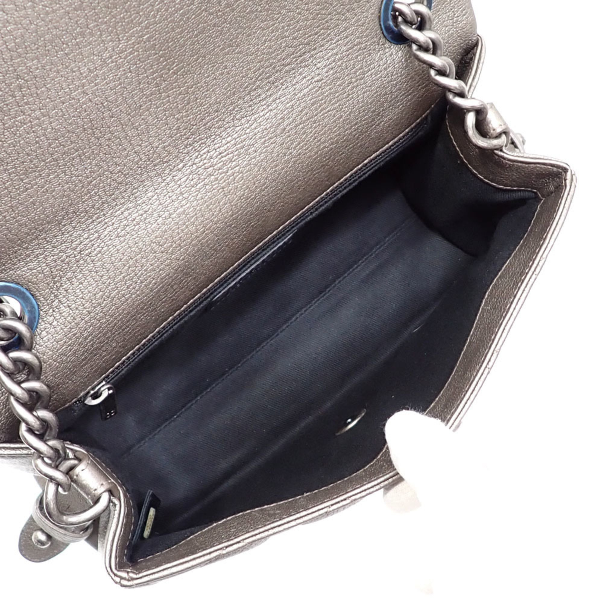 Chanel Chain Shoulder Bag Boy Women's Grey Lambskin Coco Mark