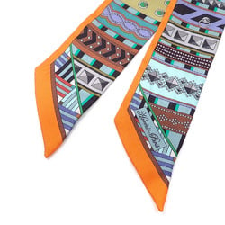 Hermes Scarf Twilly Women's Silk Orange Multicolor Collier de Chien Metal Fittings