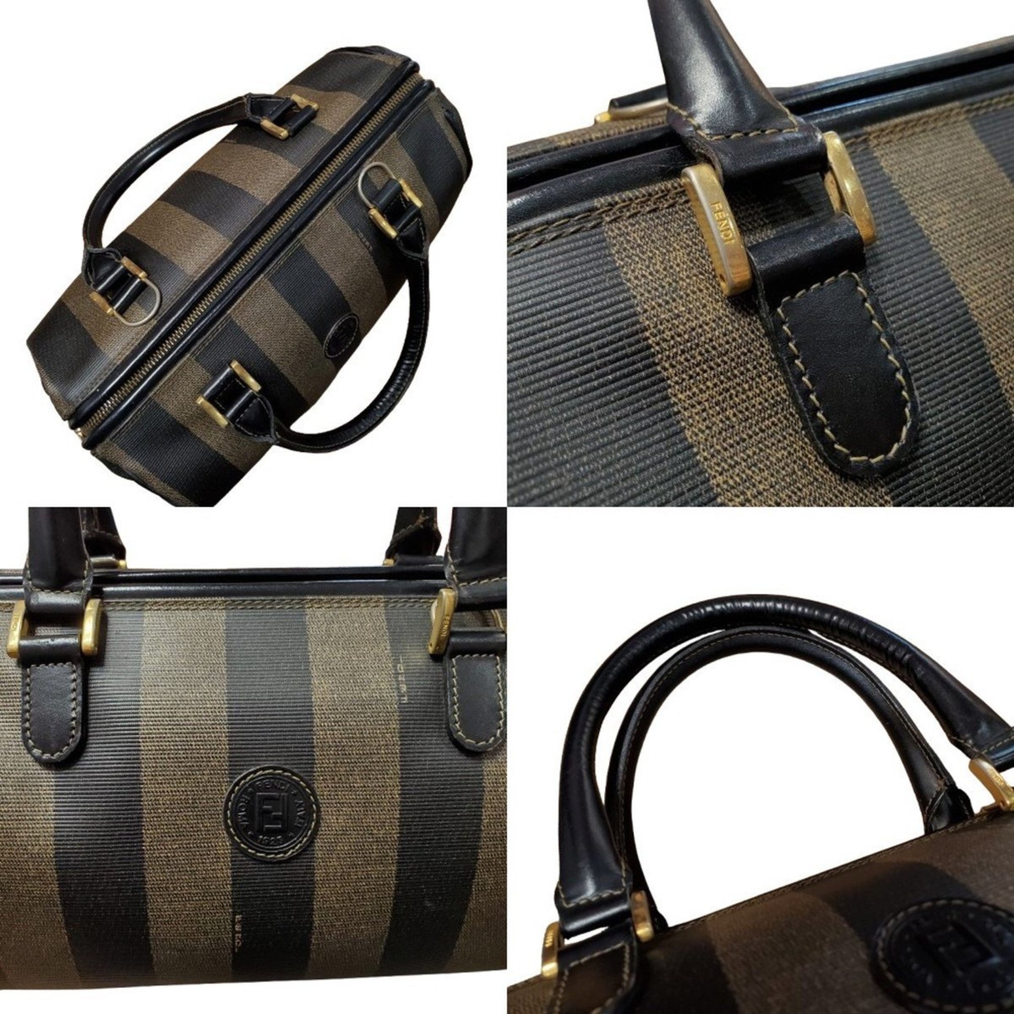 FENDI Boston bag, handbag, pecan, leather, PVC, beige, black, ladies, Kaizuka store