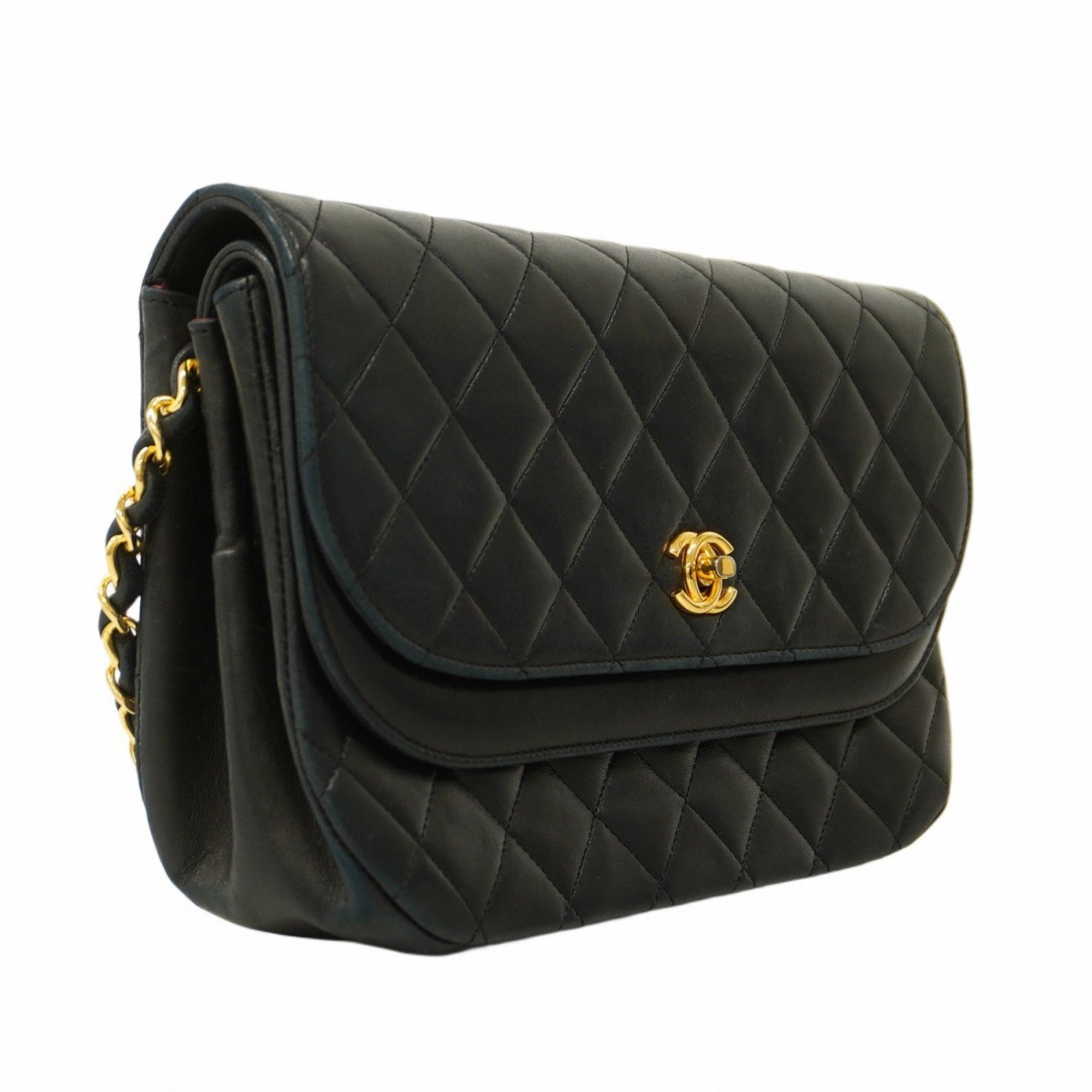 Chanel Shoulder Bag Matelasse Lambskin Black Women's