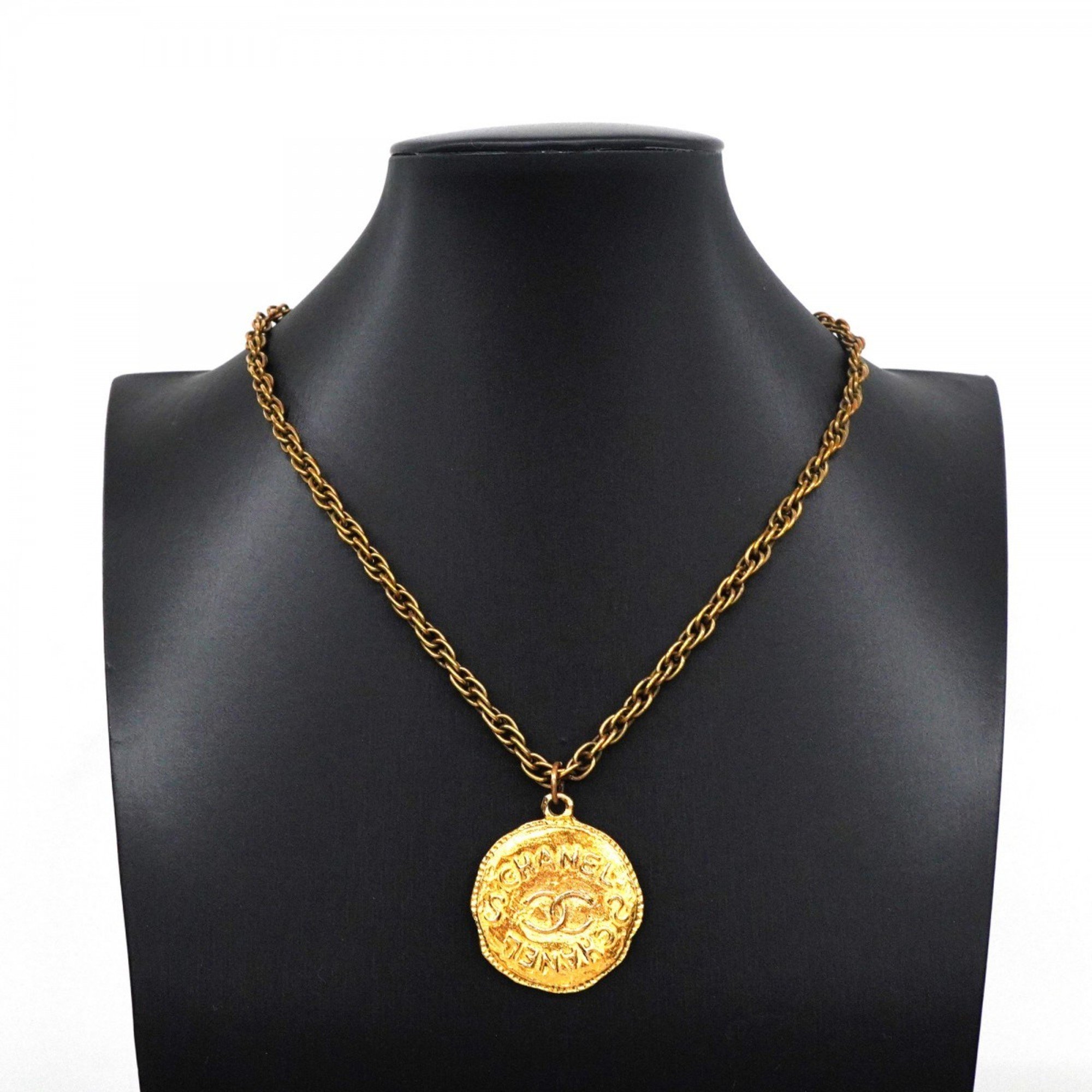 Chanel Necklace Coco Mark Circle GP Plated Gold Ladies