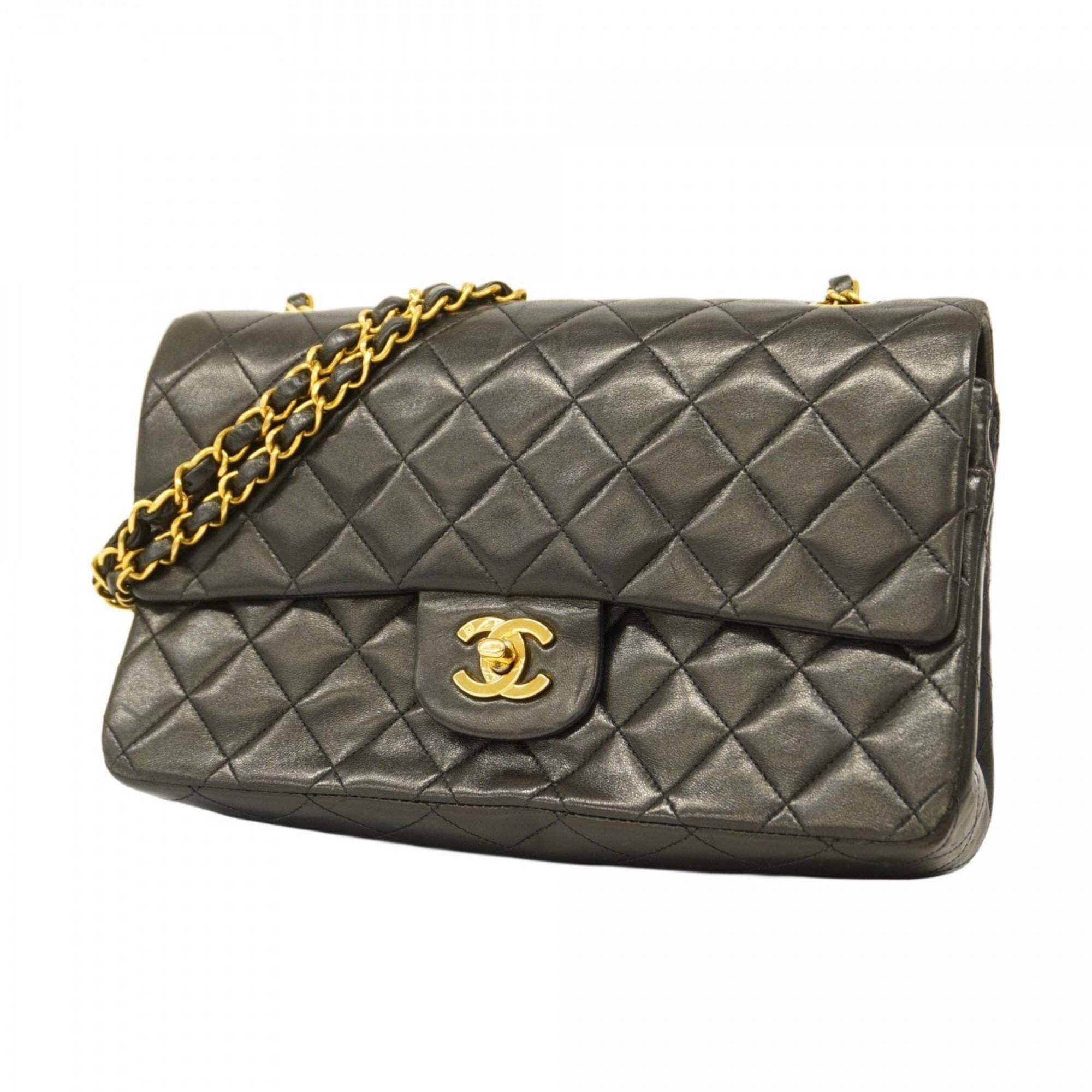 Chanel Shoulder Bag Matelasse Lambskin Black Women's