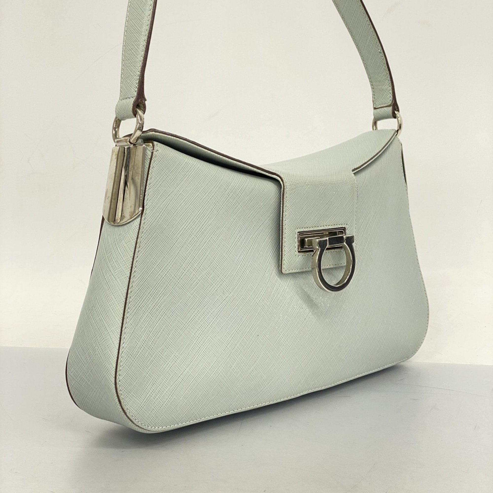 Salvatore Ferragamo Shoulder Bag Gancini Leather Light Blue Women's