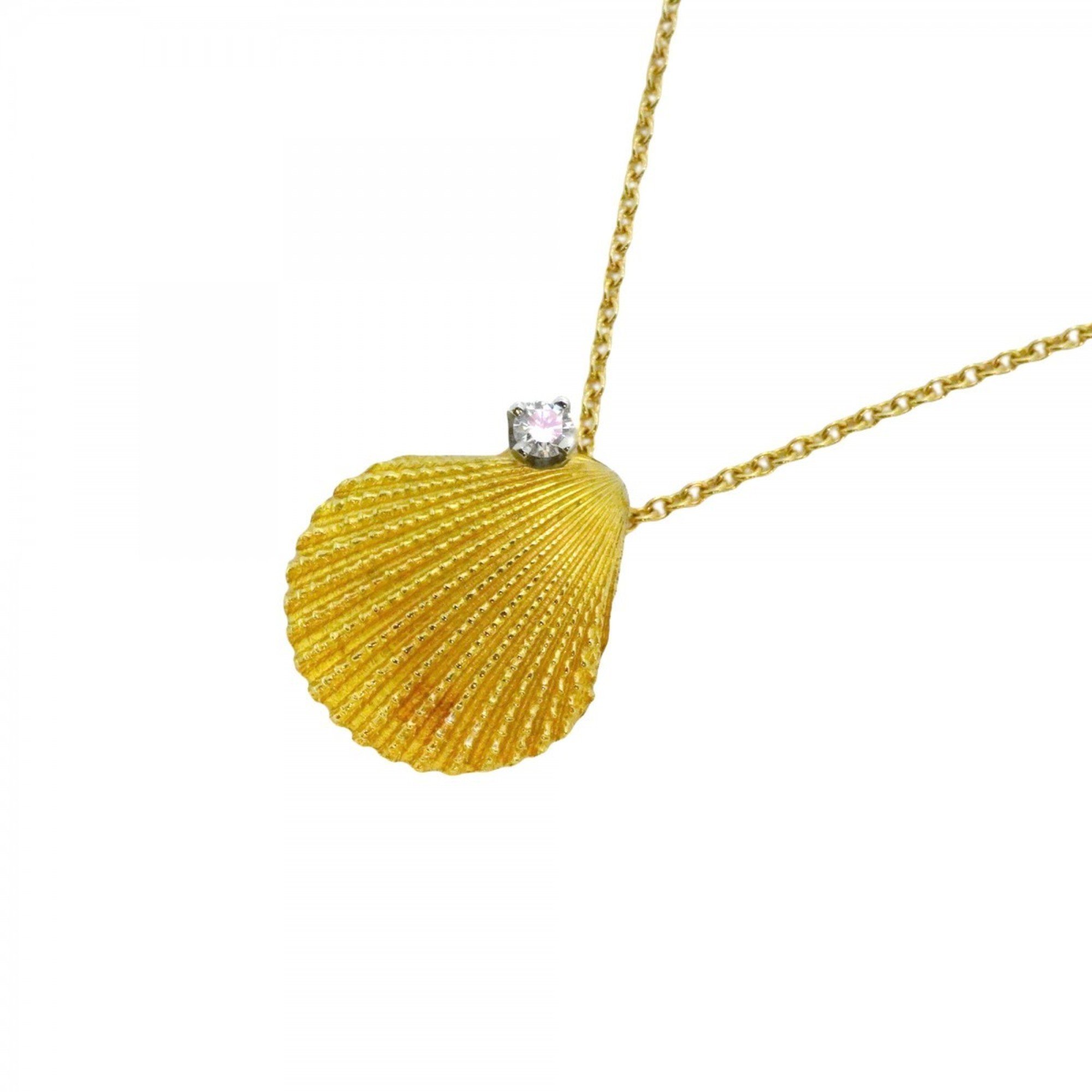 Tiffany Necklace Shell Motif 1PD Diamond K18YG Yellow Gold Ladies