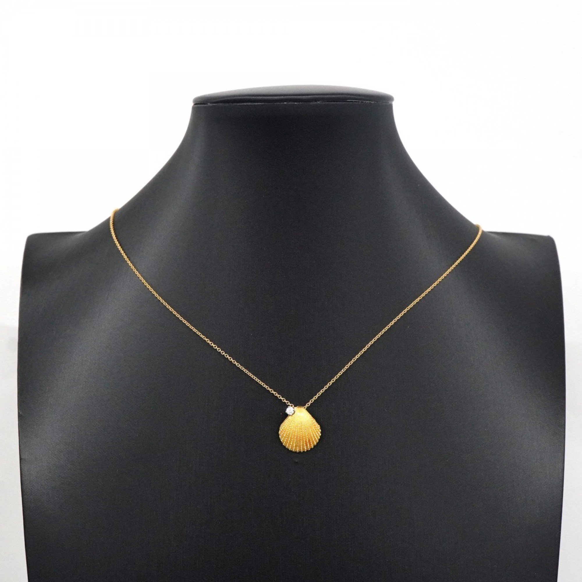 Tiffany Necklace Shell Motif 1PD Diamond K18YG Yellow Gold Ladies