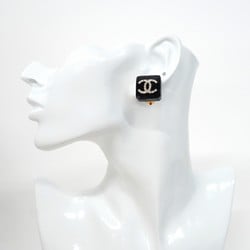 Chanel Earrings Coco Mark Square Rhinestone Plastic GP Plated Silver Black Women's