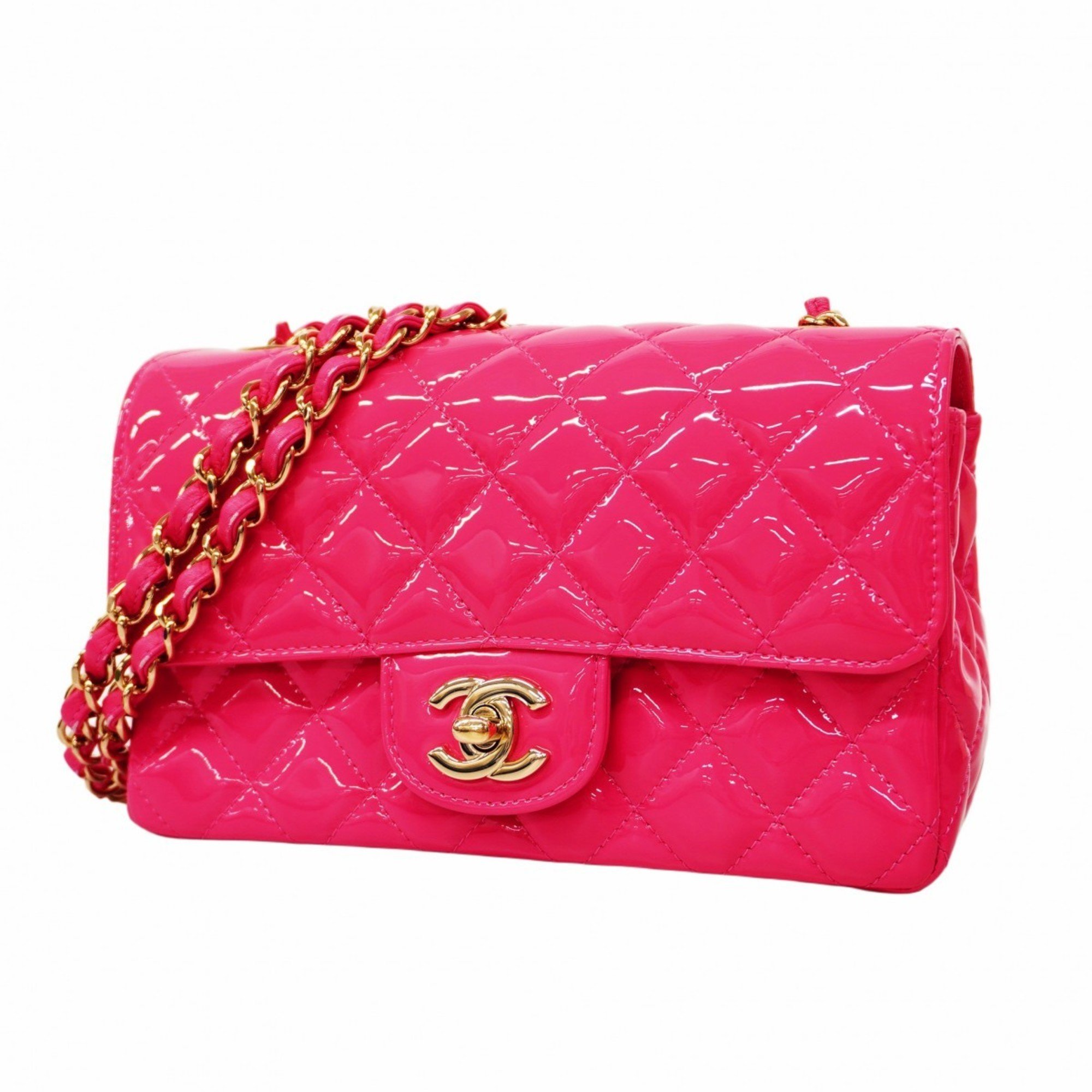 Chanel Shoulder Bag Matelasse Patent Leather Pink Women's