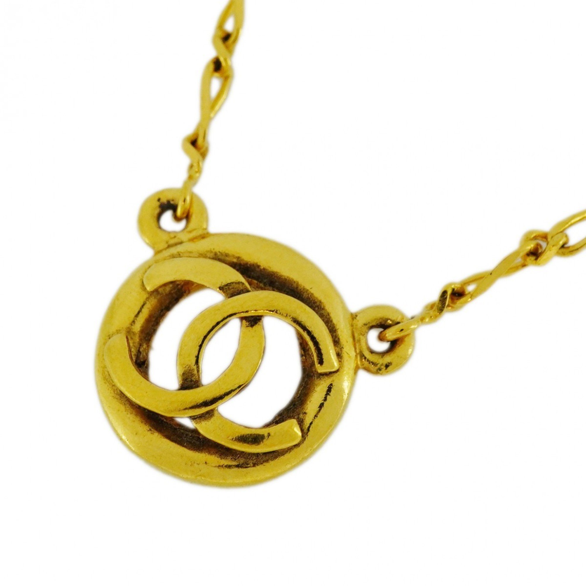 Chanel Necklace Coco Mark Circle GP Plated Gold Ladies