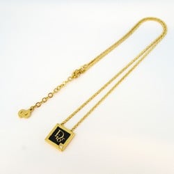 Christian Dior Necklace Square Rhinestone GP Plated Gold Black Women's