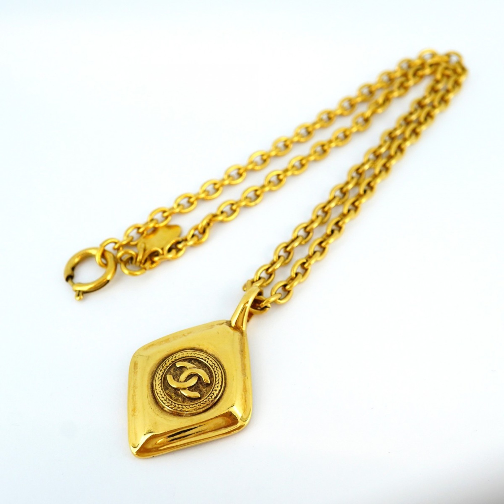 Chanel Necklace Coco Mark Diamond Shape GP Plated Gold Ladies