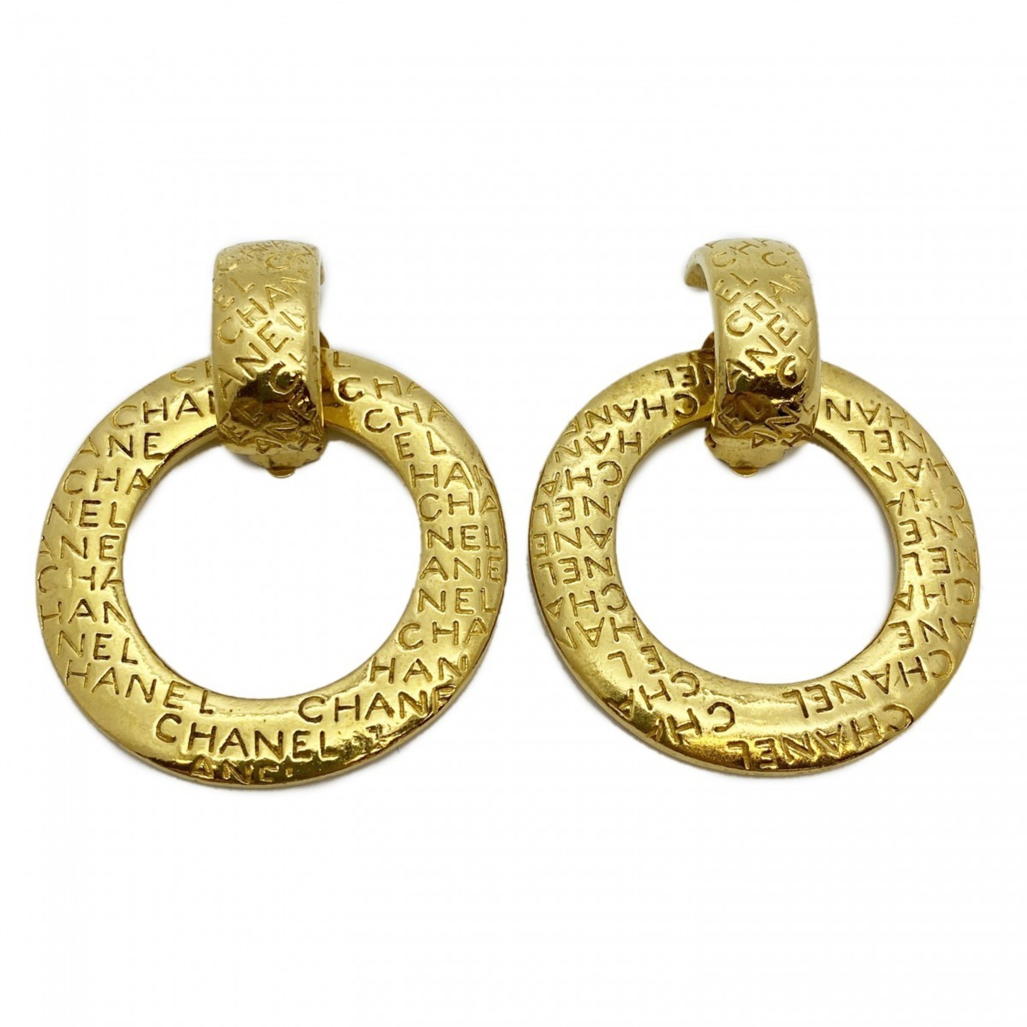 Chanel Earrings Circle GP Plated Gold Ladies