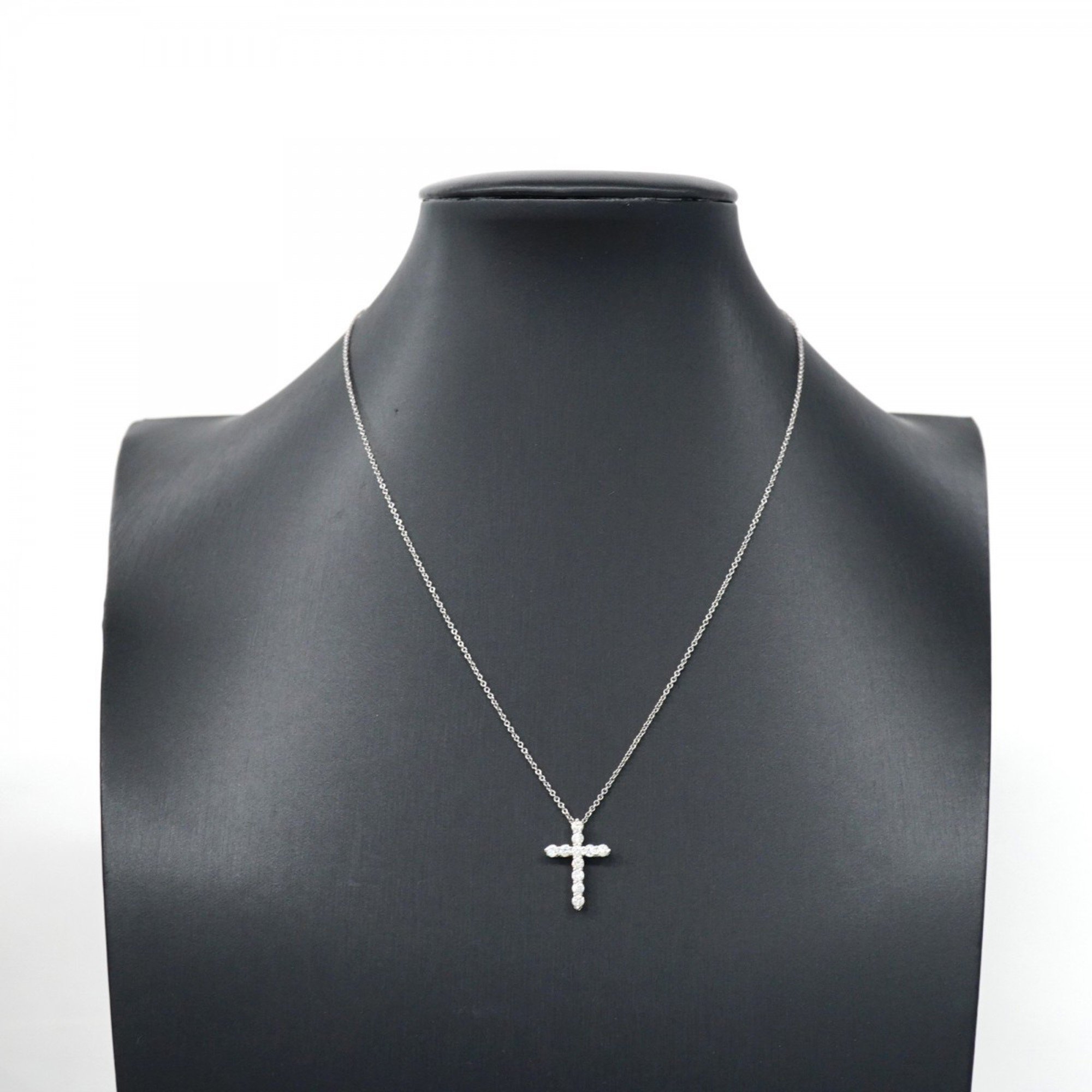 Tiffany Necklace Small Cross Diamond Pt950 Platinum Ladies