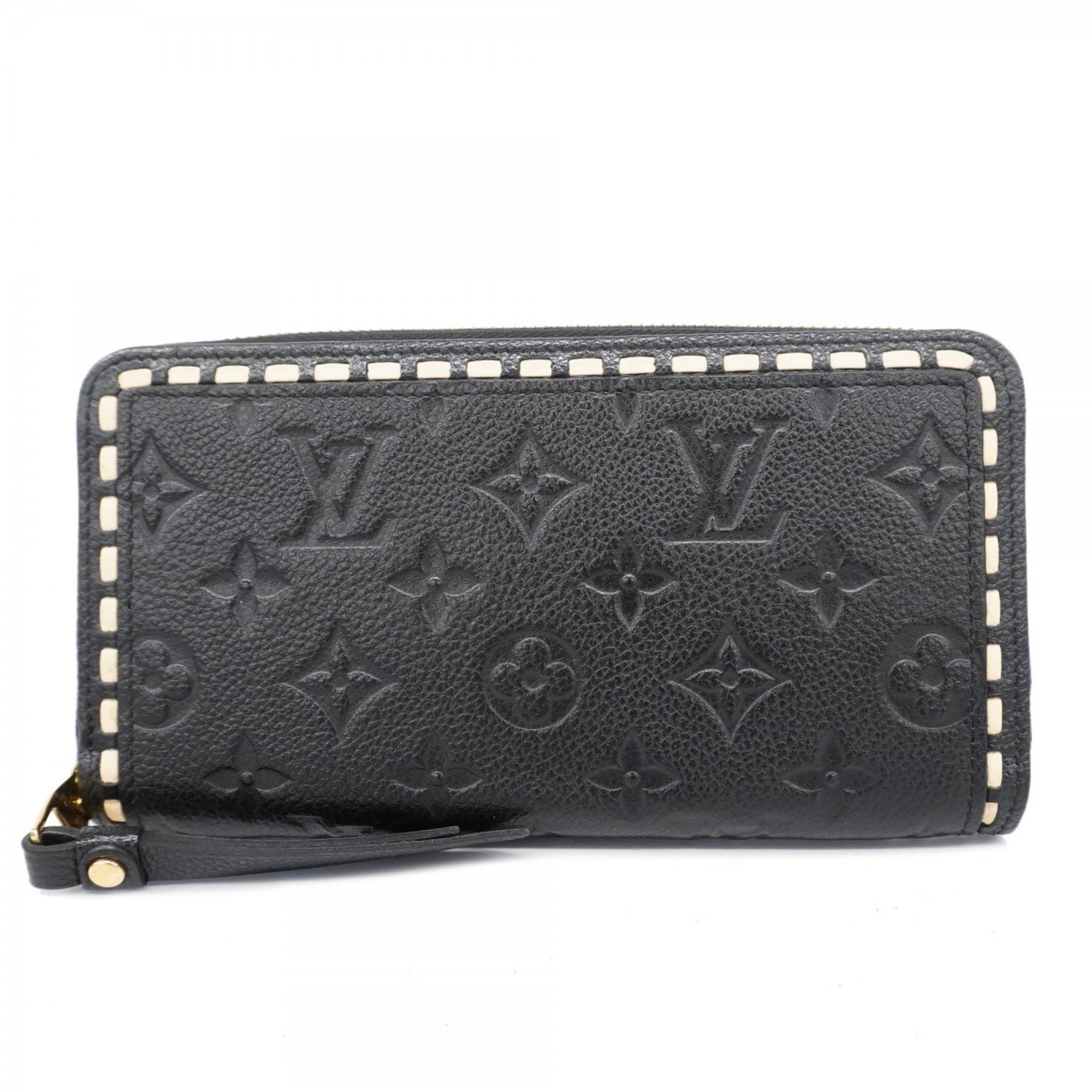 Louis Vuitton Long Wallet Monogram Empreinte Zippy M64805 Noir Beige Women's