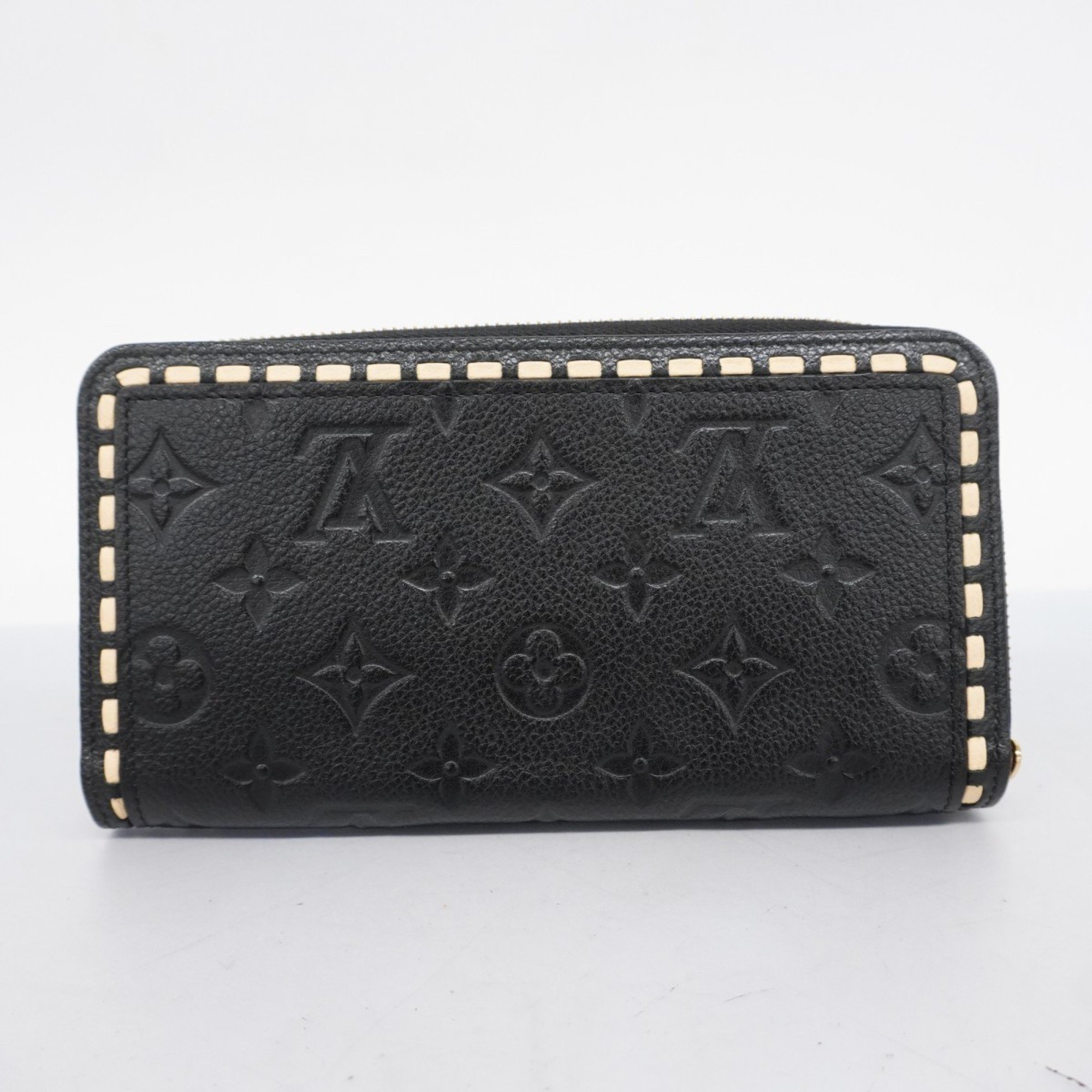 Louis Vuitton Long Wallet Monogram Empreinte Zippy M64805 Noir Beige Women's