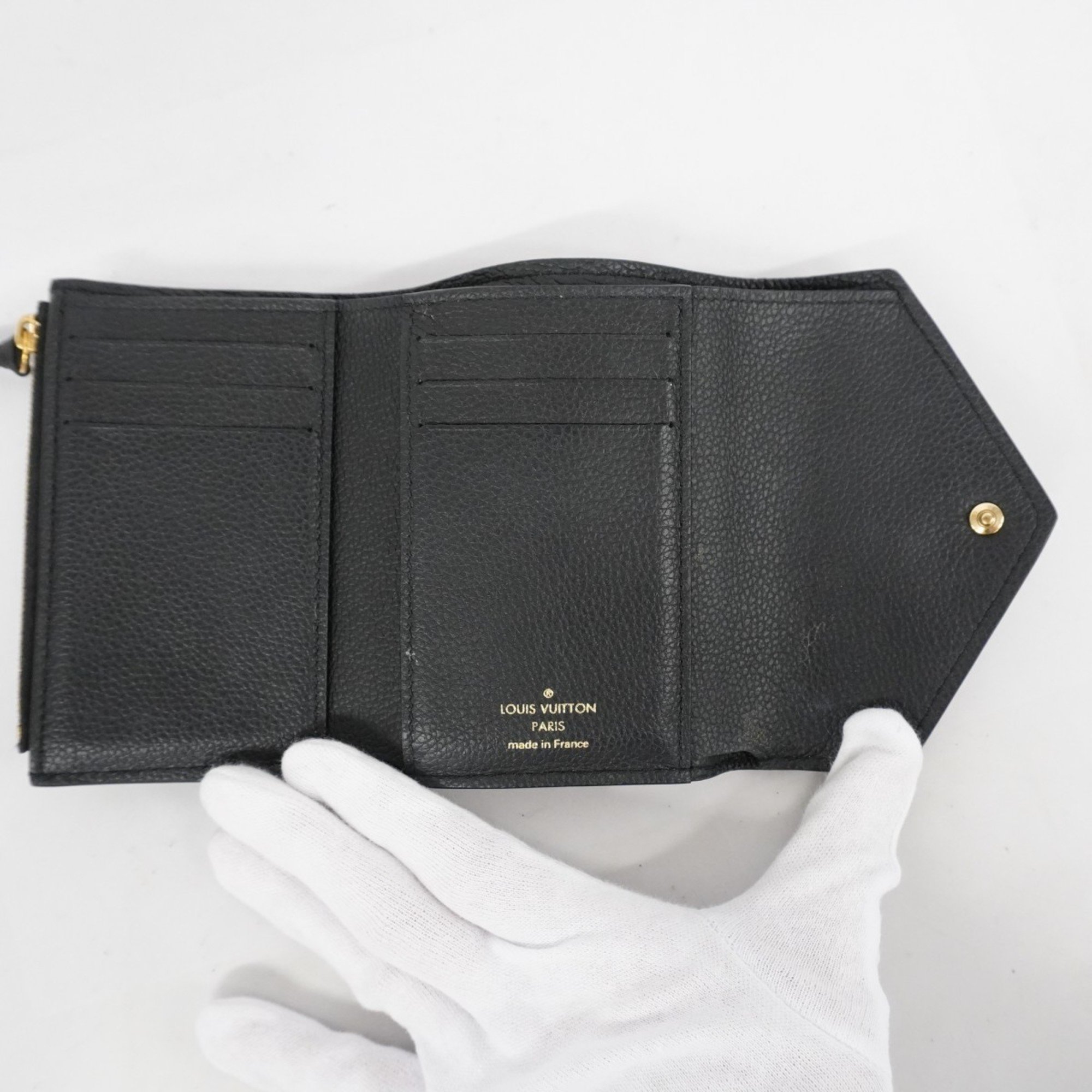 Louis Vuitton Tri-fold Wallet Monogram Empreinte Portefeuille Victorine M80968 Black Women's