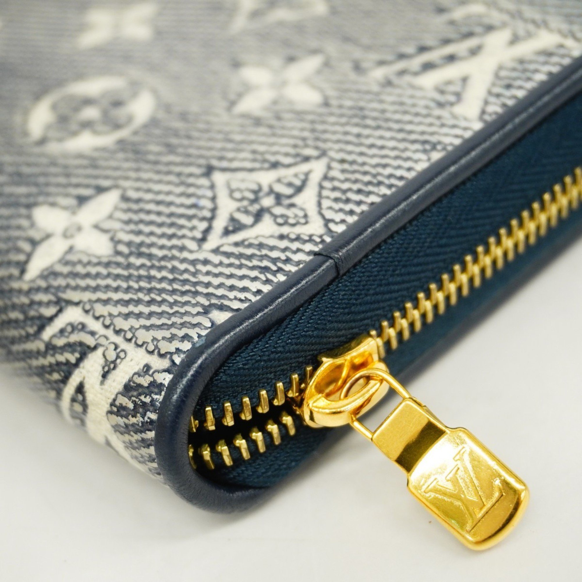 Louis Vuitton Long Wallet Monogram Jacquard Zippy M82468 Navy Women's