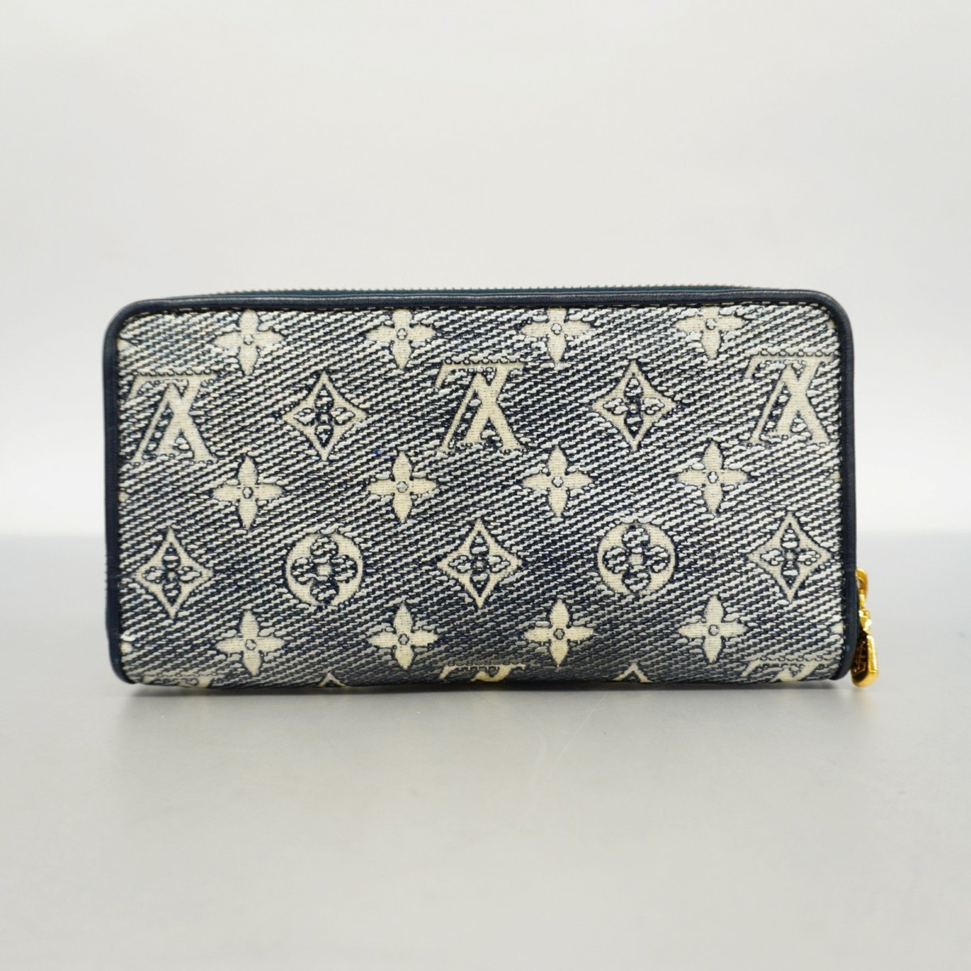 Louis Vuitton Long Wallet Monogram Jacquard Zippy M82468 Navy Women's