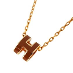 Hermes Necklace Pop Ash GP Plated Brown Rose Gold Ladies