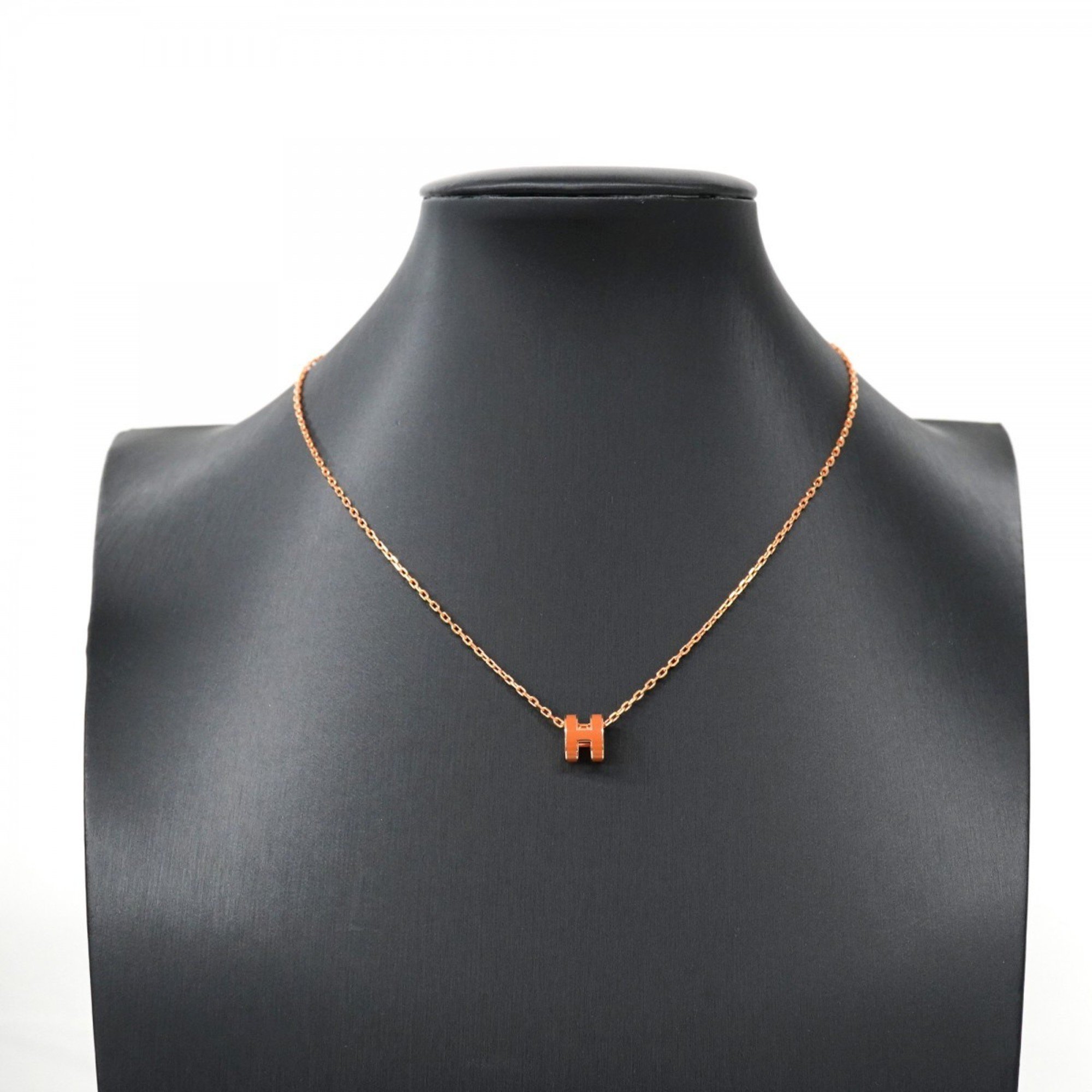 Hermes Necklace Pop Ash GP Plated Brown Rose Gold Ladies