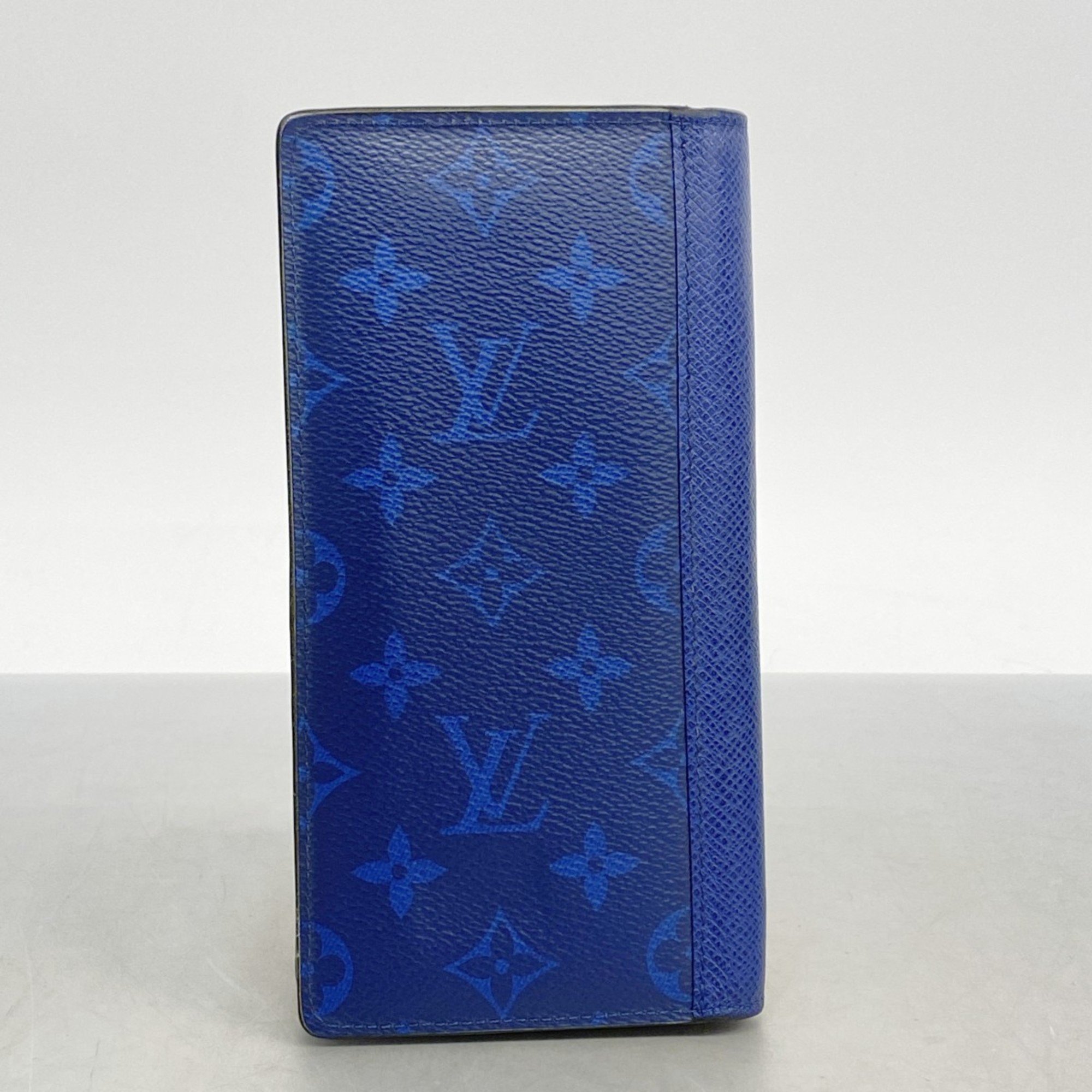 Louis Vuitton Long Wallet Taigarama Portefeuille Brazza M30297 Blue Men's