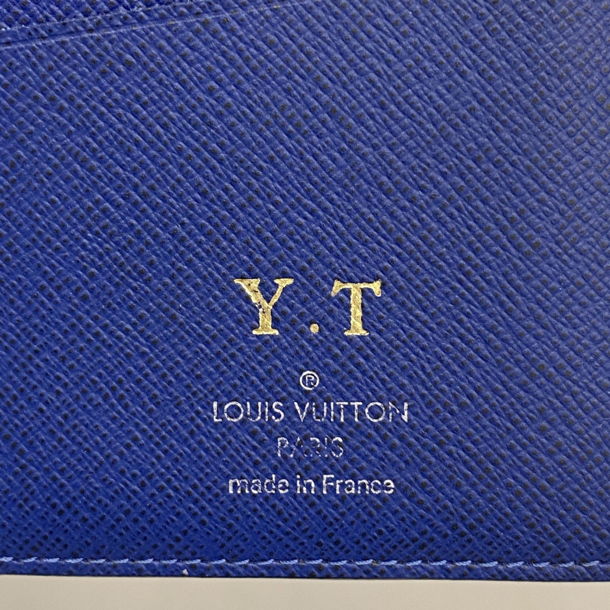 Louis Vuitton Long Wallet Taigarama Portefeuille Brazza M30297 Blue Men's