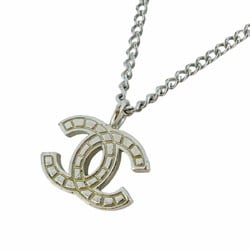 Chanel Necklace Coco Mark Chocolate Bar Metal Silver Ladies