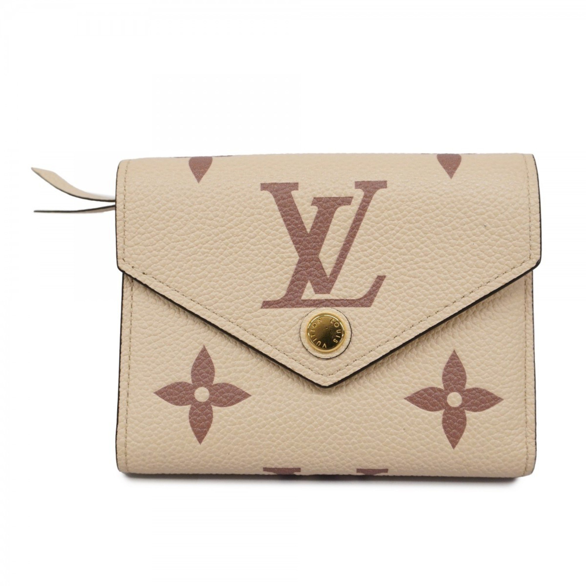 Louis Vuitton Tri-fold Wallet Monogram Empreinte Bicolor Portefeuille Victorine M80086 Crème Bois de Rose Ladies