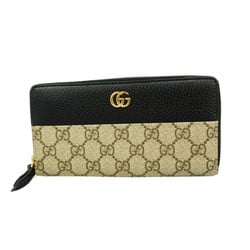 Gucci Long Wallet GG Marmont Supreme 456117 Leather Black Brown Women's