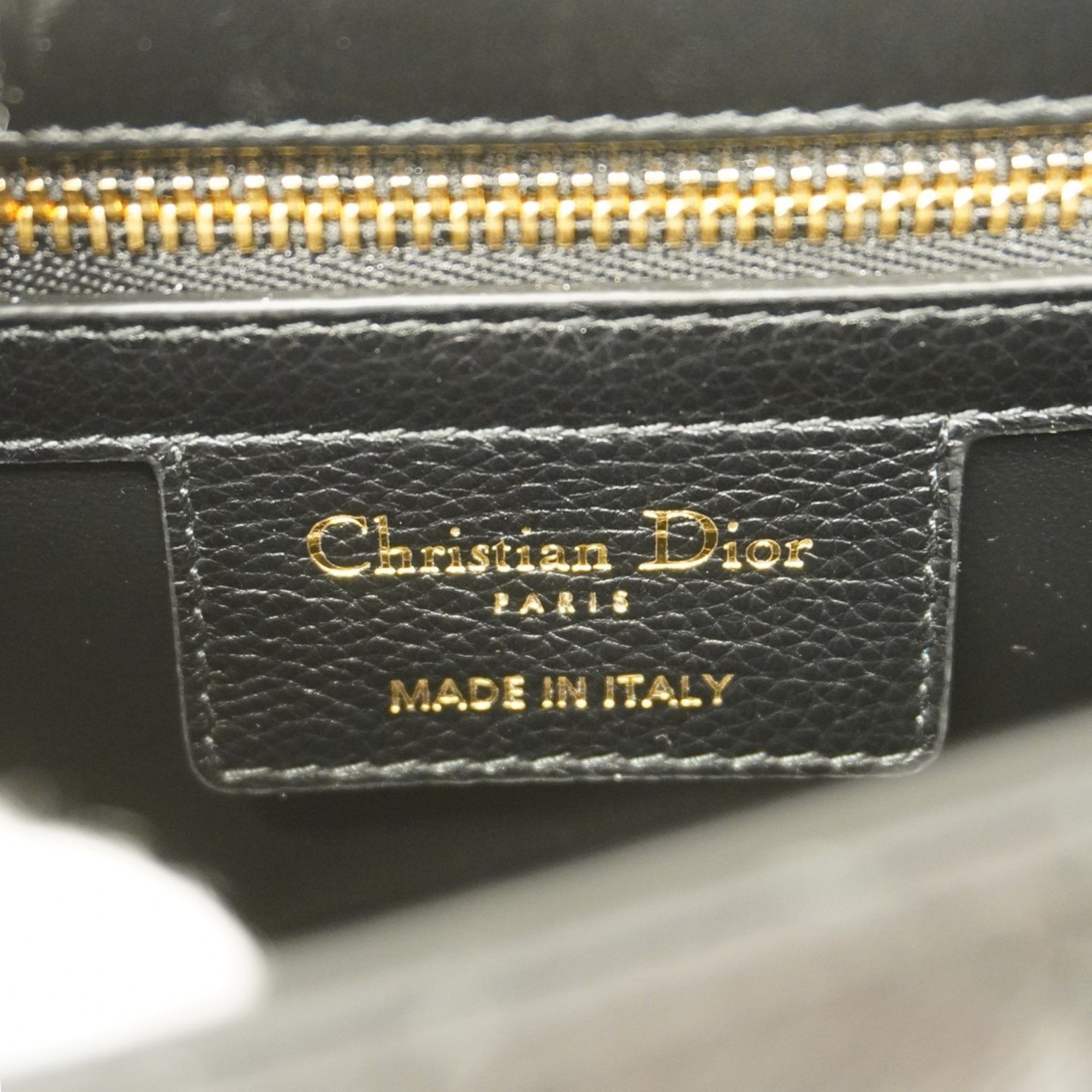 Christian Dior Shoulder Bag Cannage Leather Black Women's