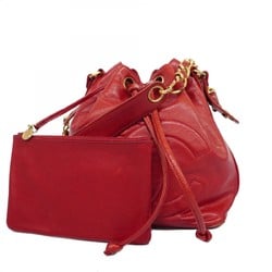 Chanel shoulder bag lambskin red ladies