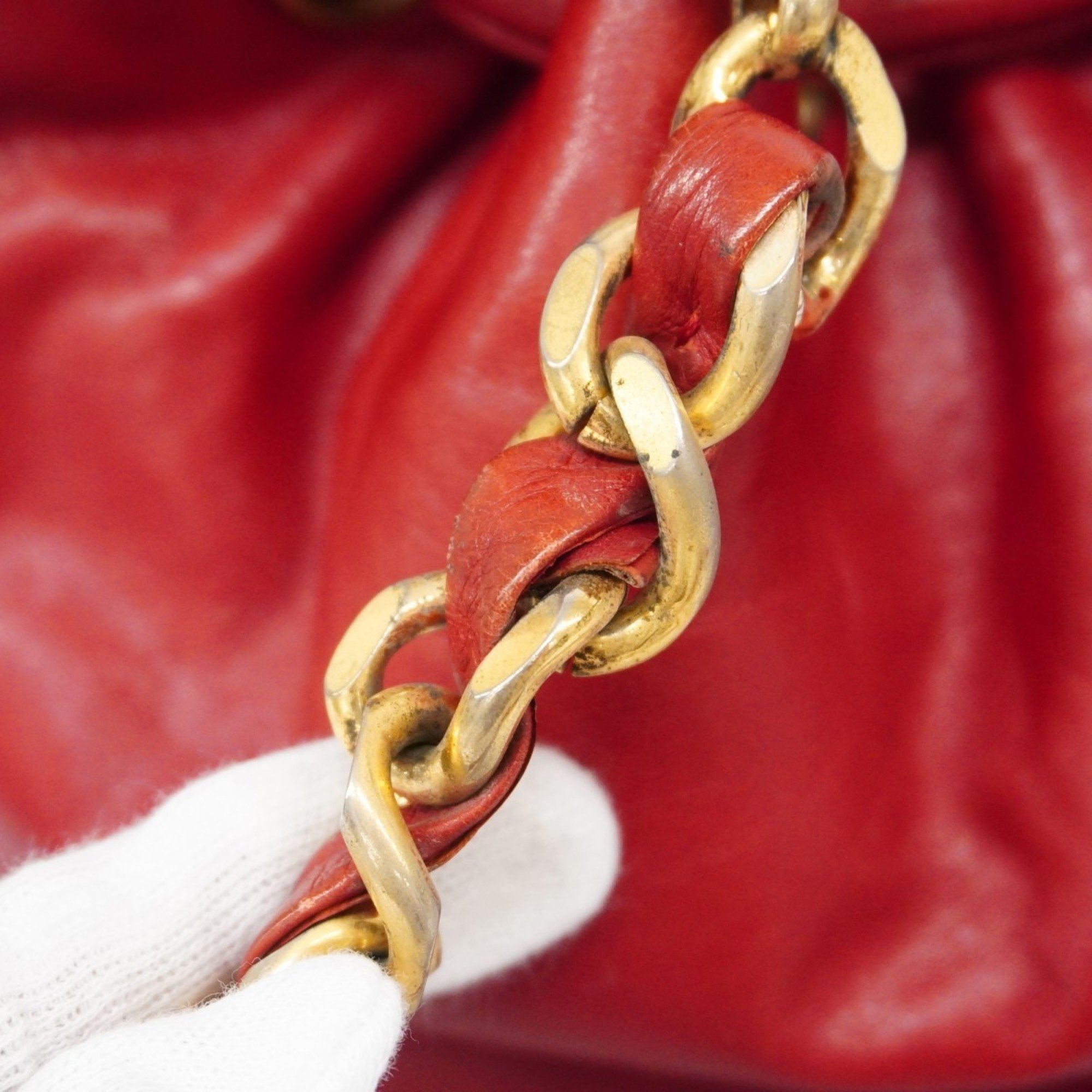 Chanel shoulder bag lambskin red ladies