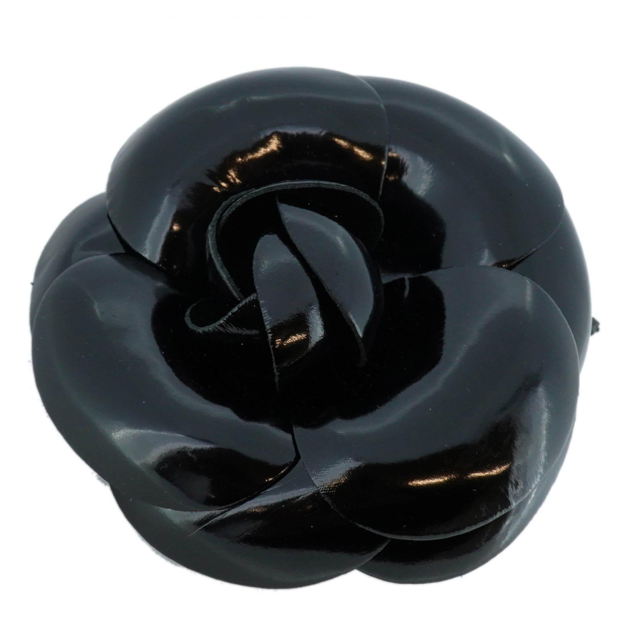 Chanel brooch camellia enamel black ladies