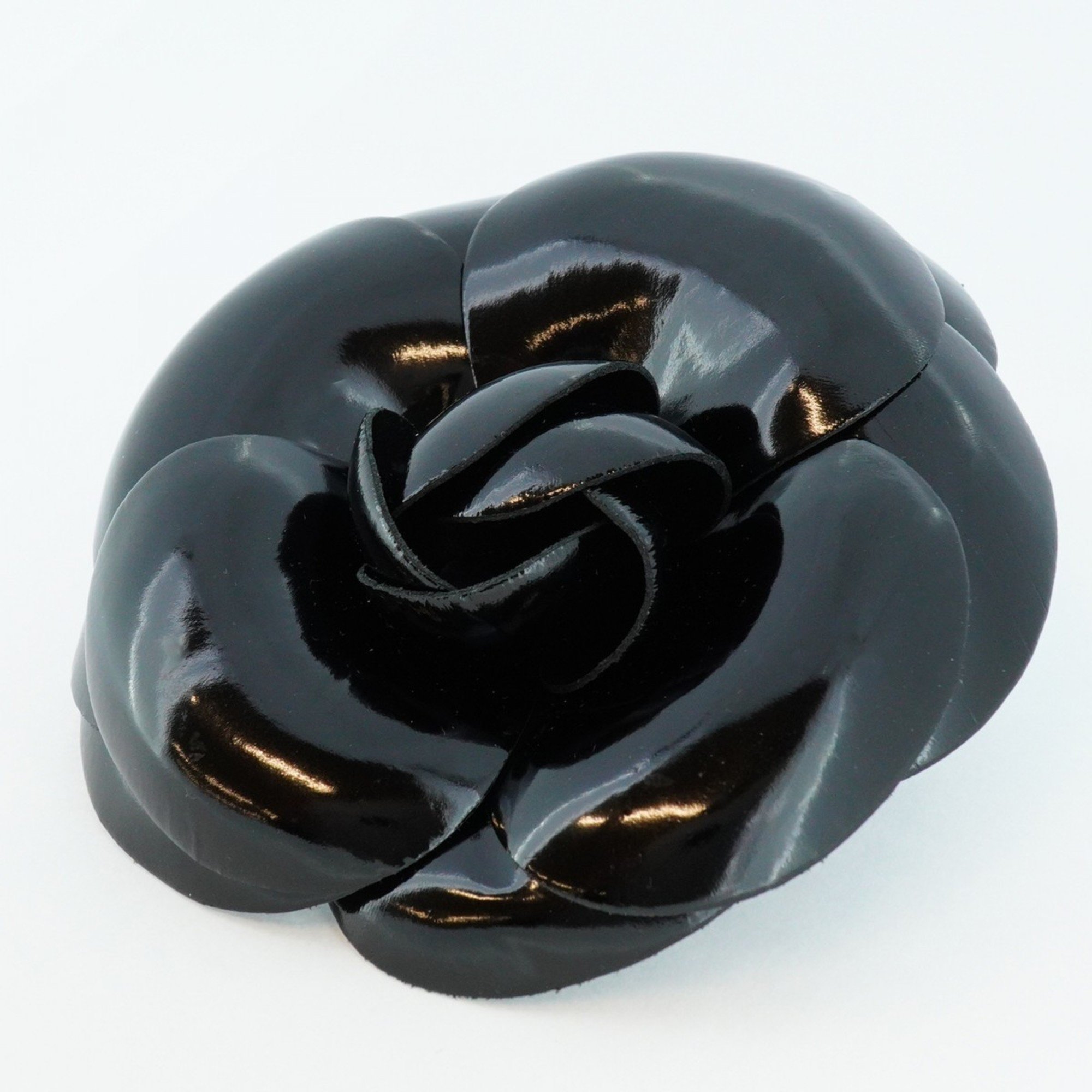 Chanel brooch camellia enamel black ladies