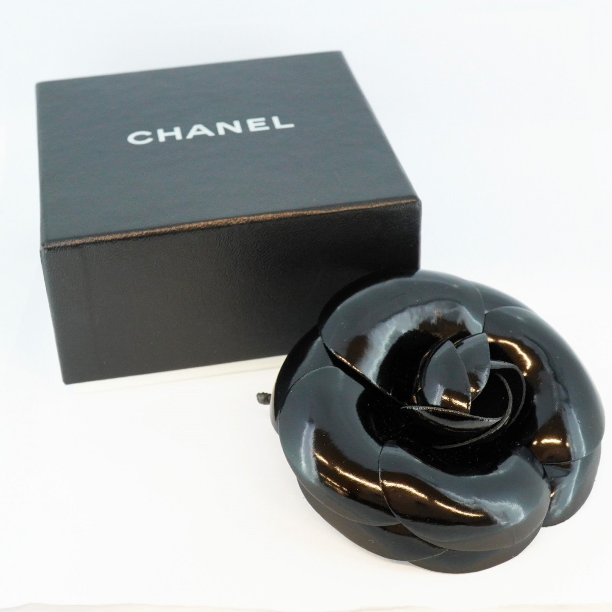 Chanel brooch camellia enamel black ladies