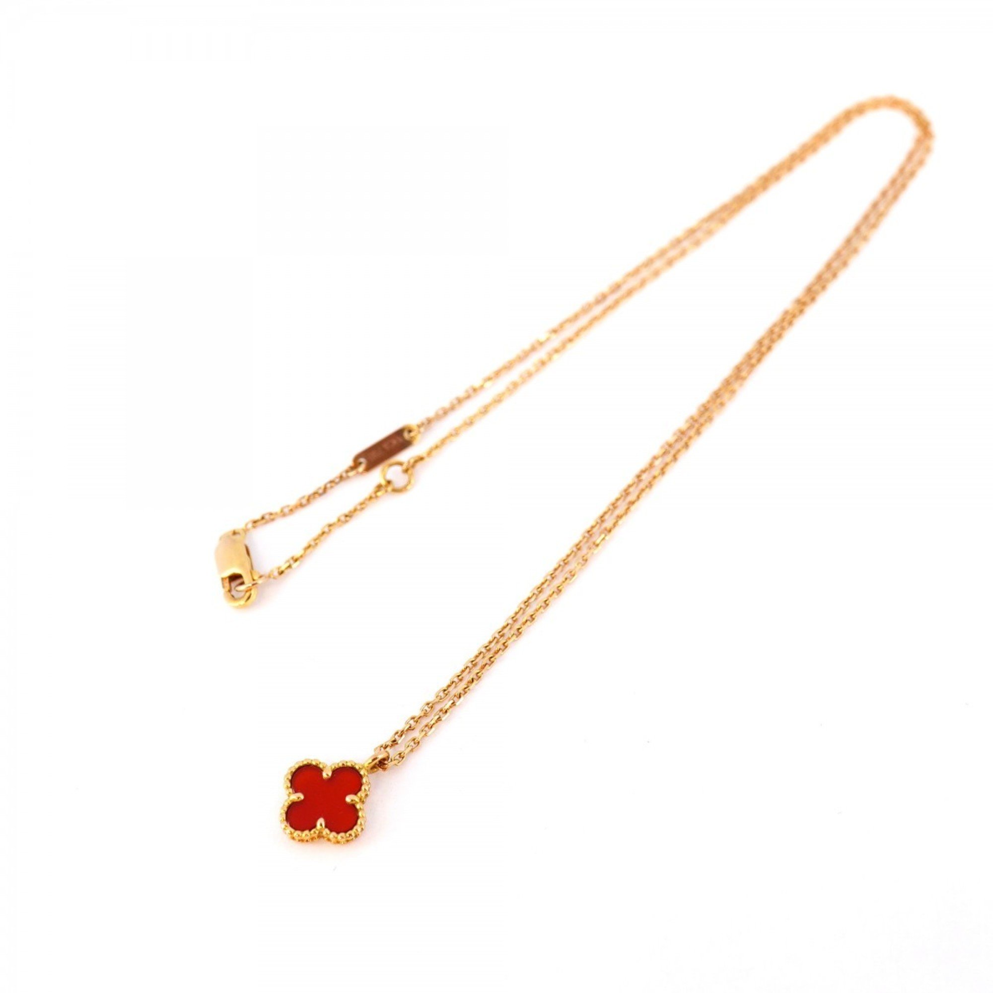 Van Cleef & Arpels Necklace Sweet Alhambra K18PG Pink Gold Carnelian Red Ladies