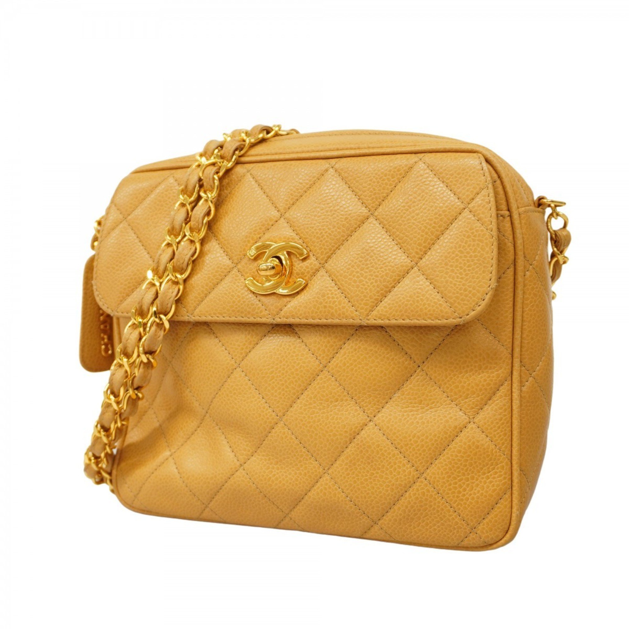 Chanel Shoulder Bag Matelasse Caviar Skin Beige Women's