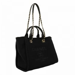 Chanel Handbag Deauville Canvas Black Champagne Ladies