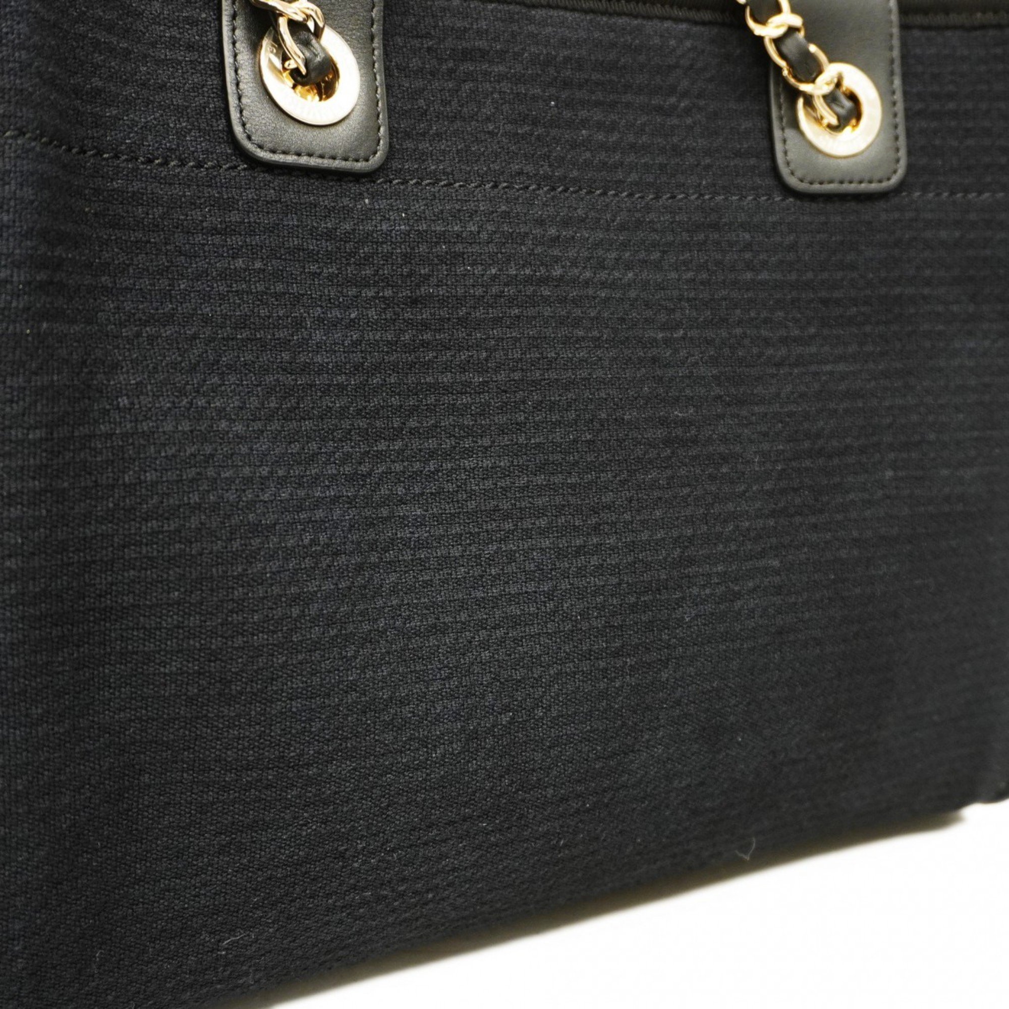 Chanel Handbag Deauville Canvas Black Champagne Ladies