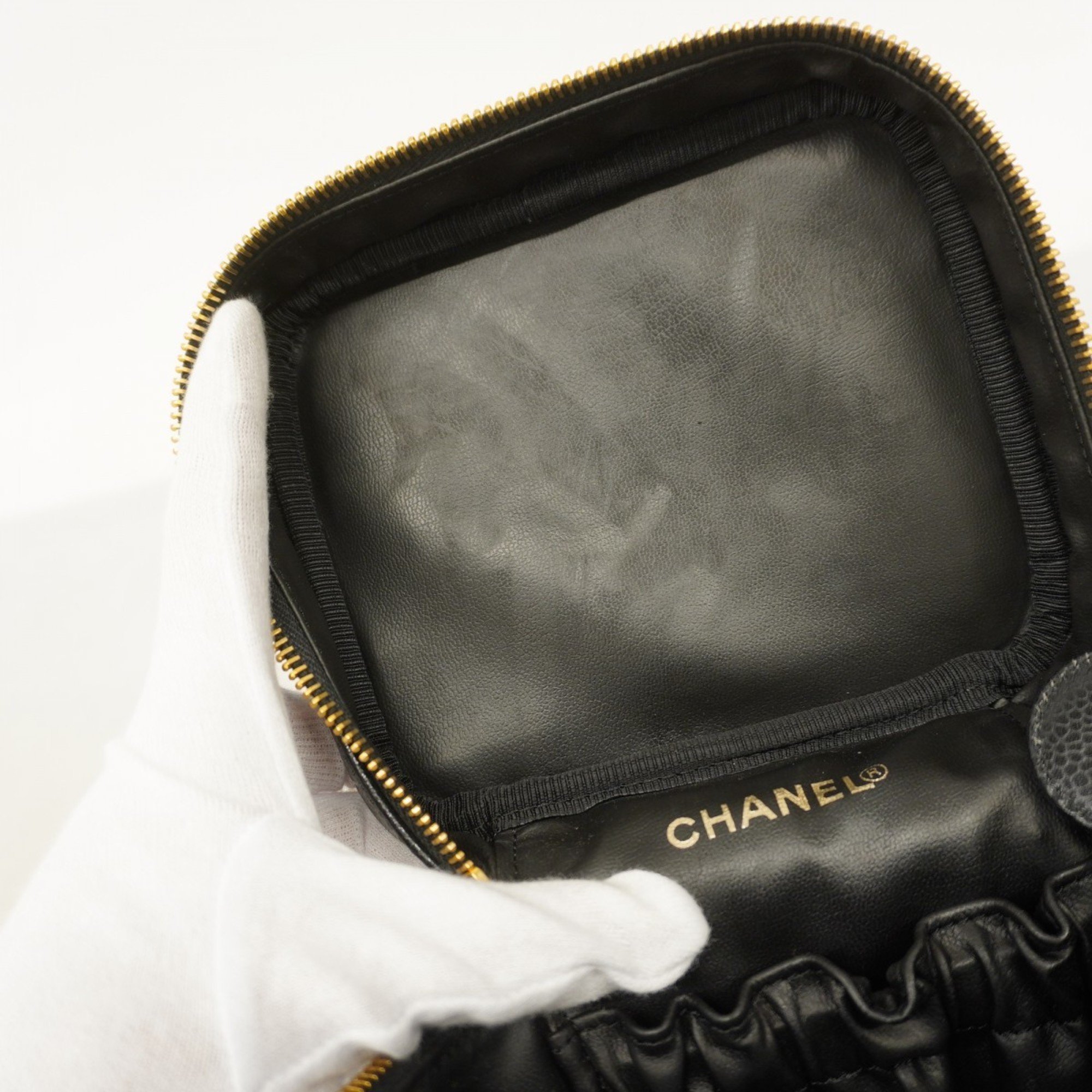 Chanel Vanity Bag Caviar Skin Black Women's