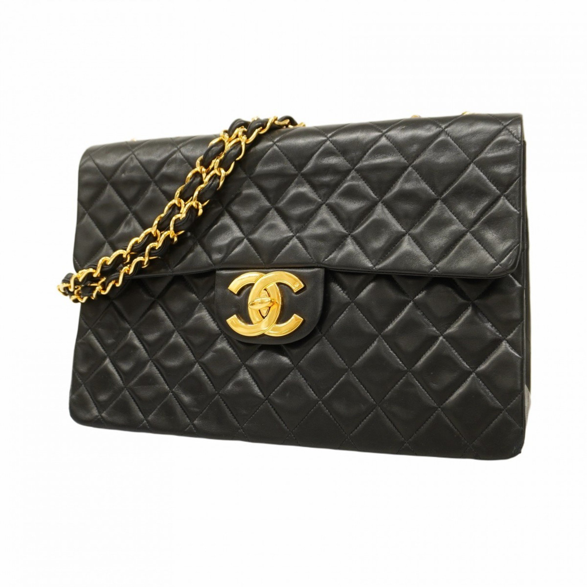 Chanel Shoulder Bag Deca Matelasse Lambskin Black Women's