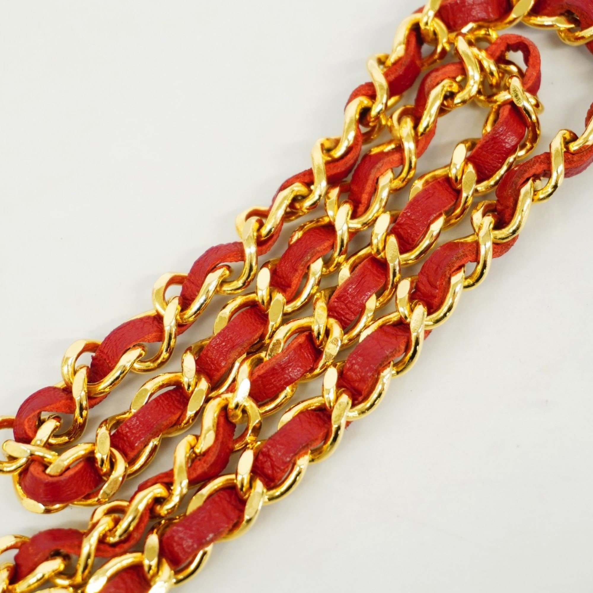 Chanel Belt Chain Gold Red Women's