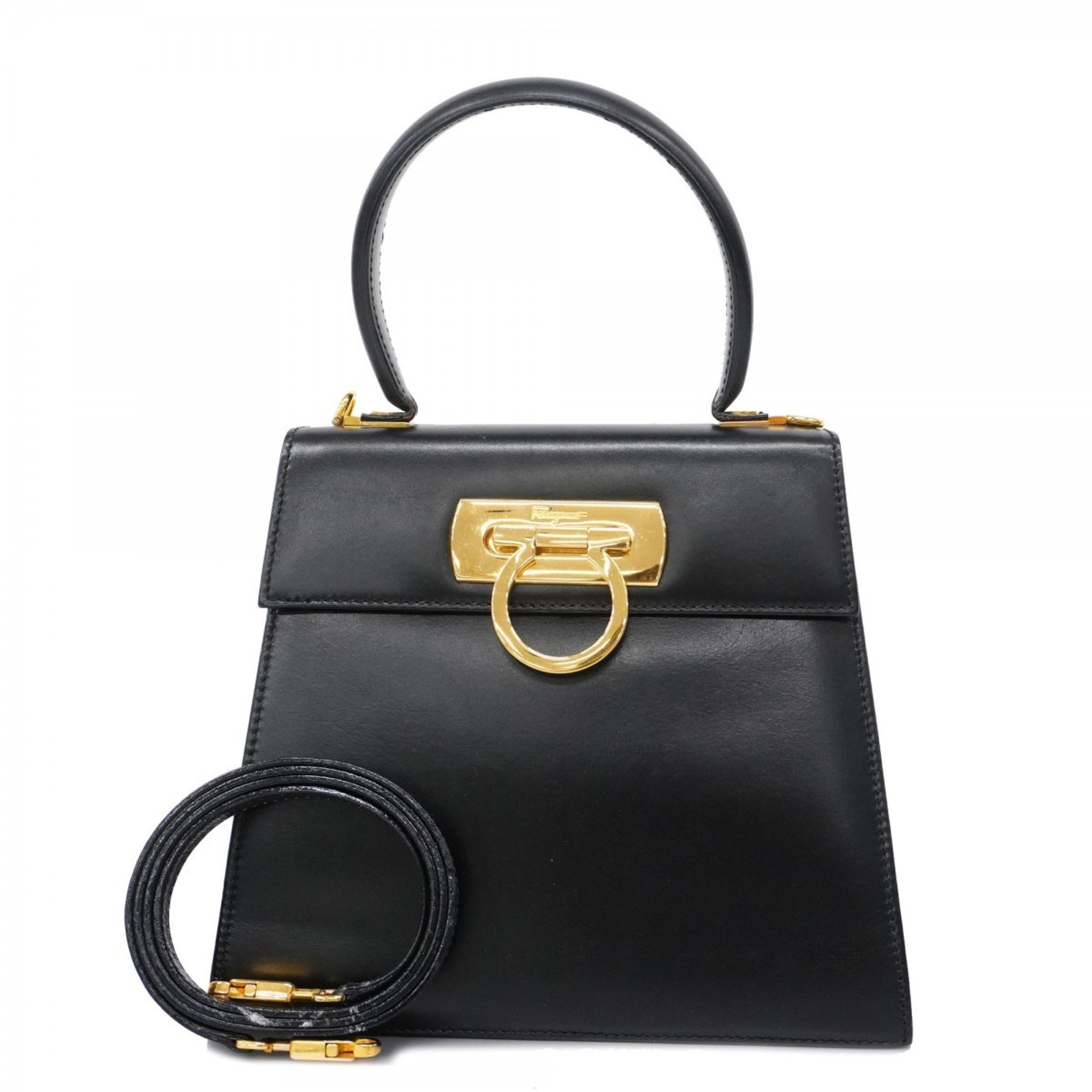 Salvatore Ferragamo Handbag Gancini Leather Black Women's