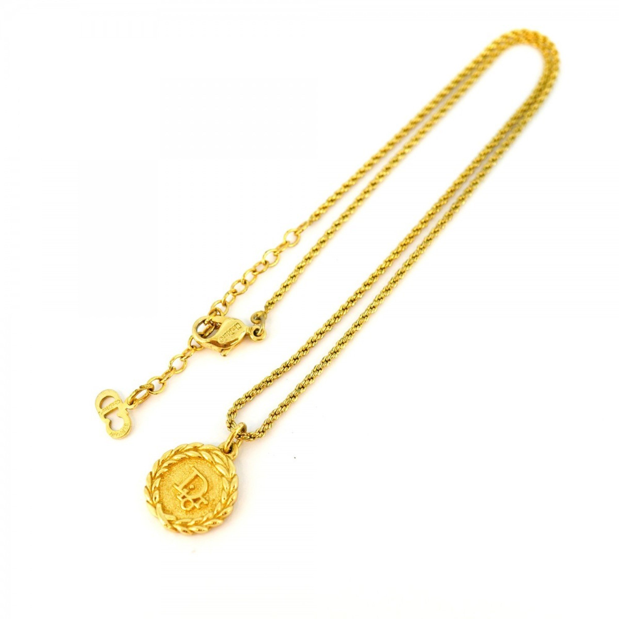 Christian Dior Necklace Circle GP Plated Gold Ladies