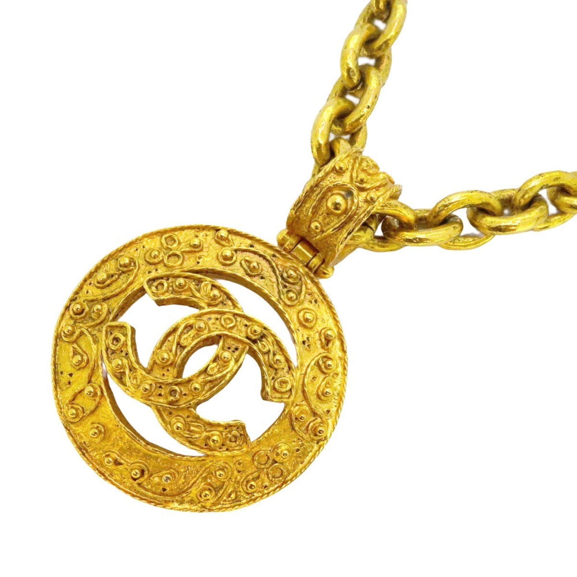 Chanel Necklace Coco Mark Circle GP Plated Gold Ladies