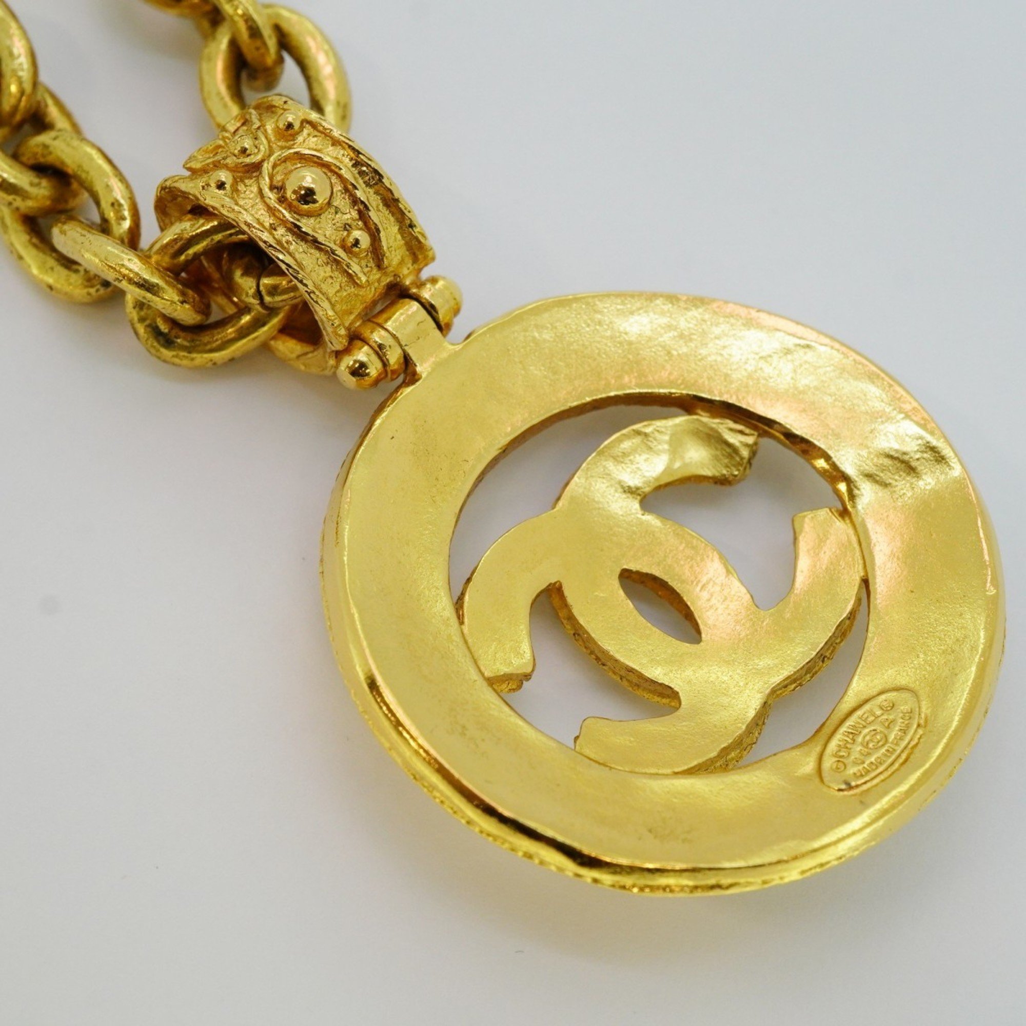 Chanel Necklace Coco Mark Circle GP Plated Gold Ladies