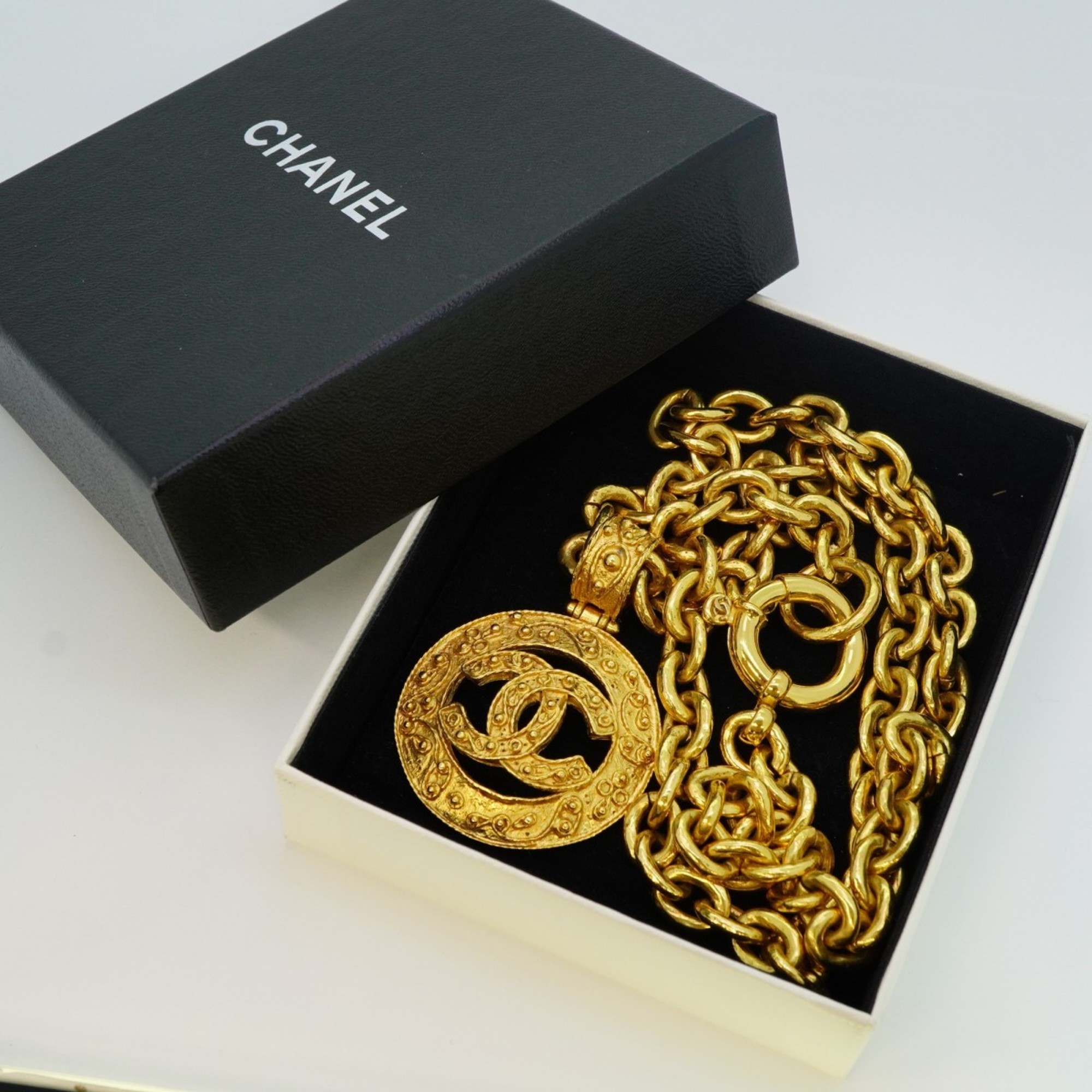 Chanel Necklace Coco Mark Circle GP Plated Gold Ladies